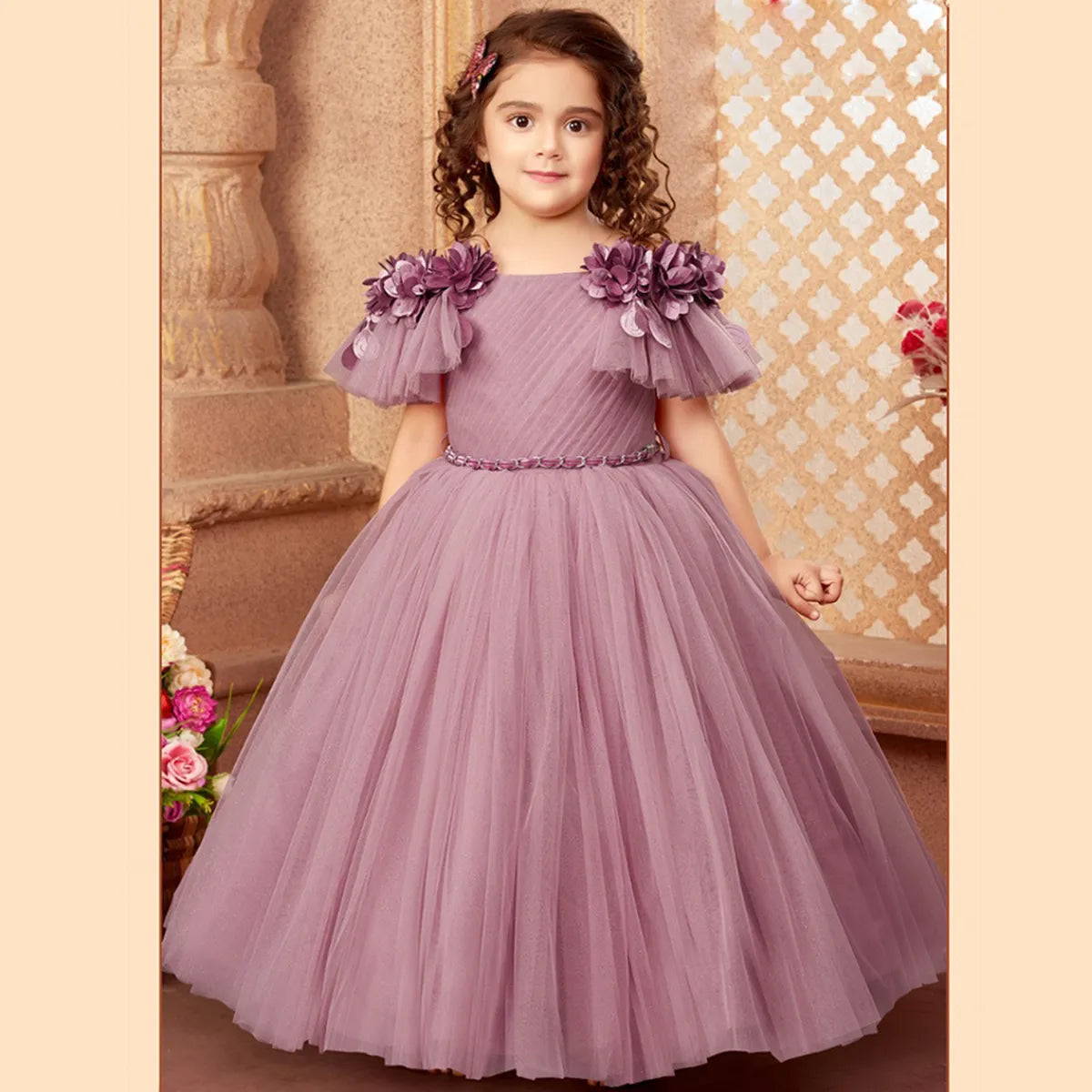 Amazon.com: Girl's Long Pageant Dresses Ball Gown Flower Girl Dress Beaded  Applique Ruffles Tulle Kids Prom Dress with Sleeves Black Size 2: Clothing,  Shoes & Jewelry